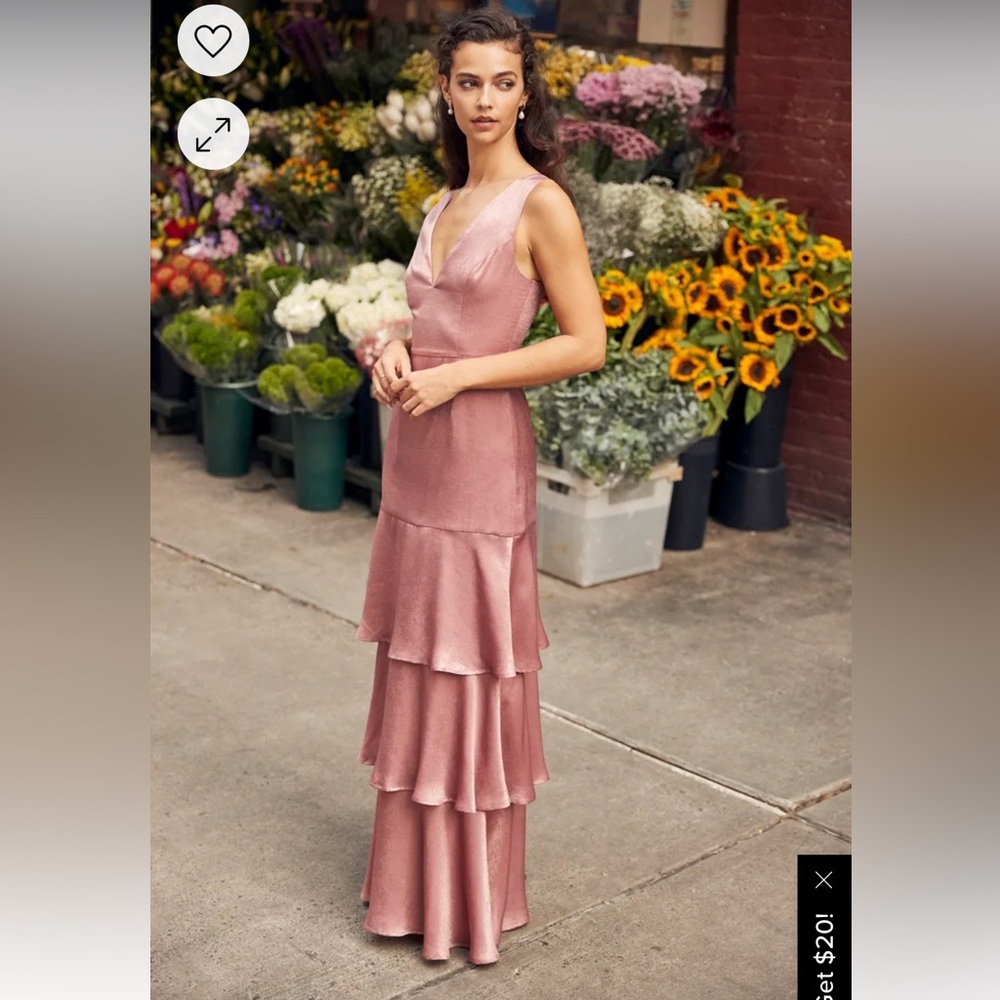 Lulu’s Mauve Satin Tiered Maxi Dress